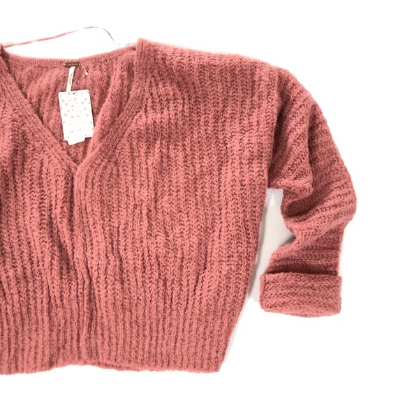Free People V-neck Pink Light Knit Slouchy Sweater - Picture 5 of 5